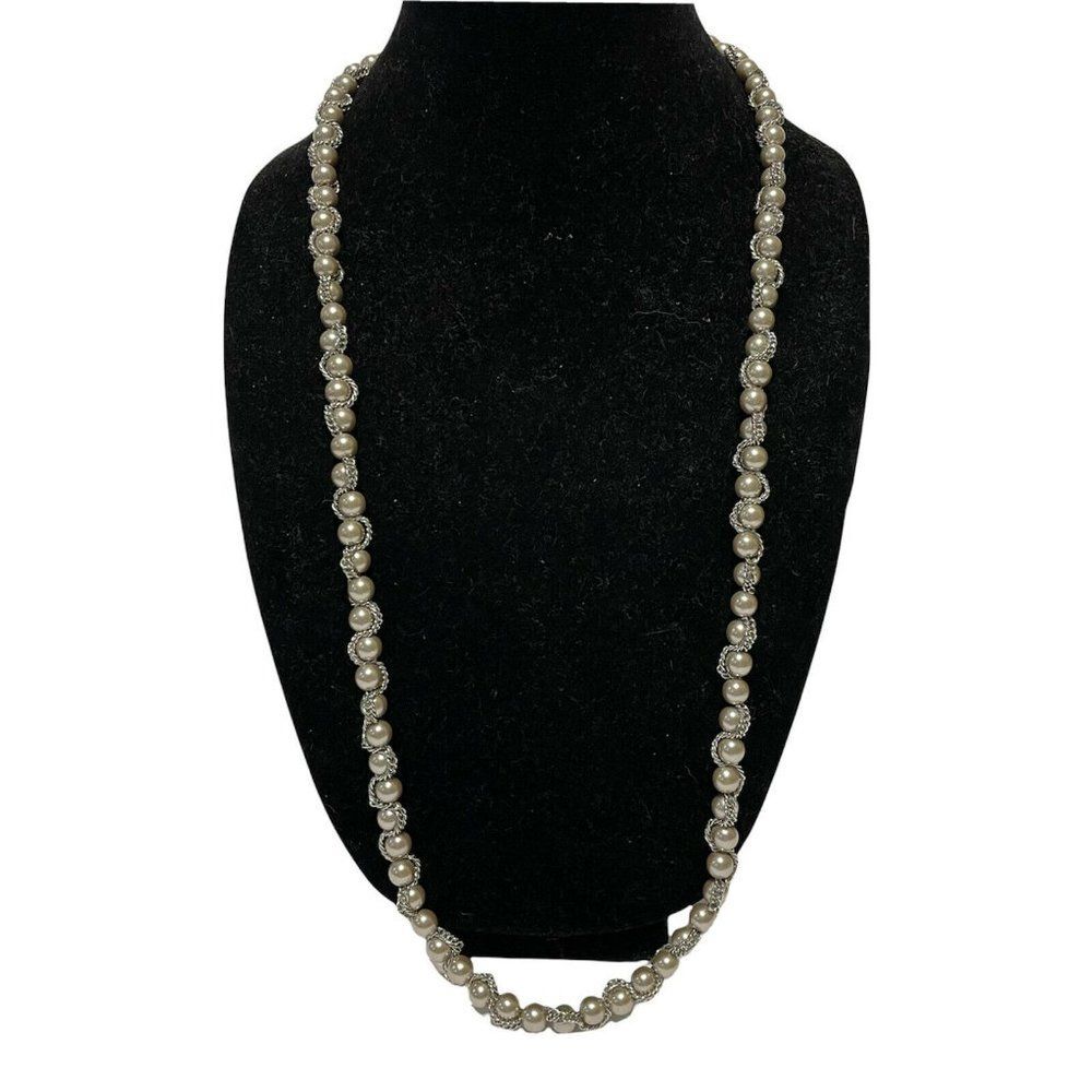 33” Banana republic gray Faux pearl Chain Woven Alternating  Necklace Layer